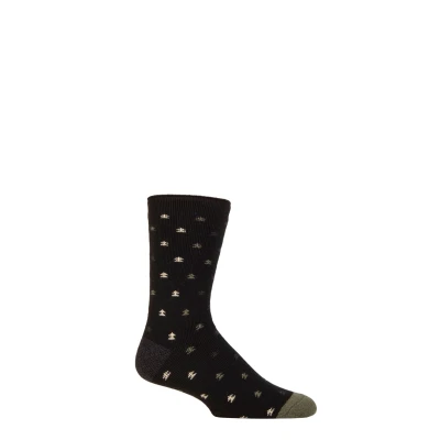 Image of Mens 1 Pair SOCKSHOP Heat Holders 1.6 TOG Lite Striped, Patterned &amp; Argyle Socks Marlsoll Trees Black / Olive 6 11
