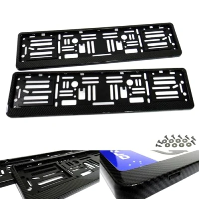Image of RZG 2x Carbon Fibre Fiber Hydrographic UK EU Car Licence Registration Number Plate Holder Surround Frame Black