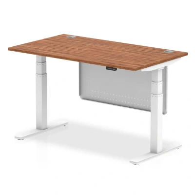 Image of Air 1400x800 Height Adjustable Desk Walnut CP White Leg Modesty Panel