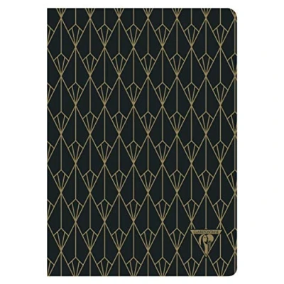Image of Clairefontaine 192136C A Neo Deco stitched thread notebook 96 ivory pages 14.8x21 cm 90g lined, laminated card cover, ebony black &#039;&#039;diamond&#039;&#039; motif