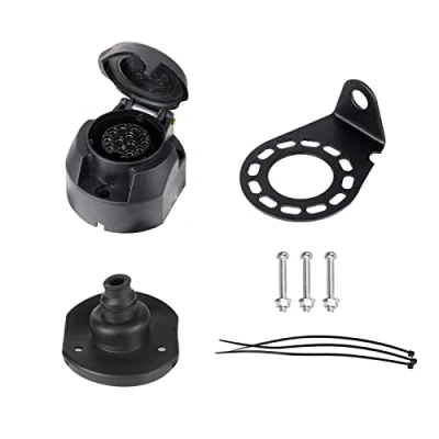 Image of BEIJISTAR 13 Pin Trailer Socket with Rubber Gasket and Metal Mounting Bracket, 12V Waterproof Connector, for Truck RV Cars Boat Caravan