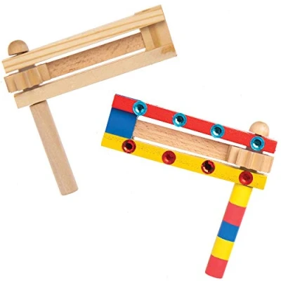 Image of Baker Ross AT848 Wooden Football Rattles Pack of 2, For Kids Arts and Crafts Projects