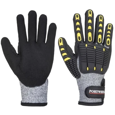 Image of Portwest A722 Anti Impact Safety Work Gloves Cut Resistant and Reducing Protective Grey/Black, Large