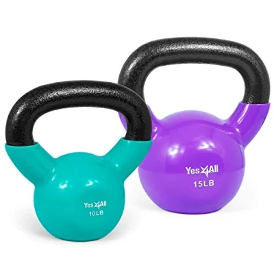 Image of Yes4All XVWR Vinyl Coated Cast Iron Kettlebell, Kettle Bell Weights Set Multicolor Kettlebells, of 4.5 + 6.8 kg