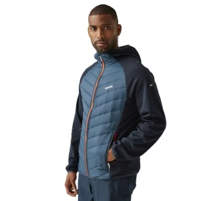 Image of Regatta Men&#039;s Water repellent Andreson Viii Hybrid Jacket Moonlight Denim Navy Tangerine Tango, Size: M
