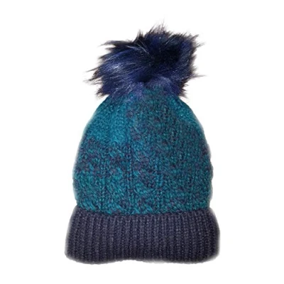 Image of undercover lingerie Ladies Sherpa One Size Lined 2 Tone Hats with pom Navy/Teal