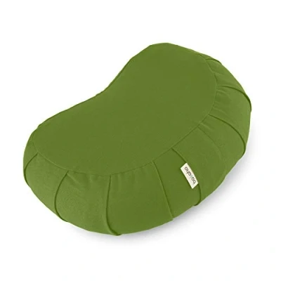 Image of Basaho CRESCENT Zafu Meditation Cushion Organic Cotton Buckwheat Hulls Removable Washable Cover (Leaf)