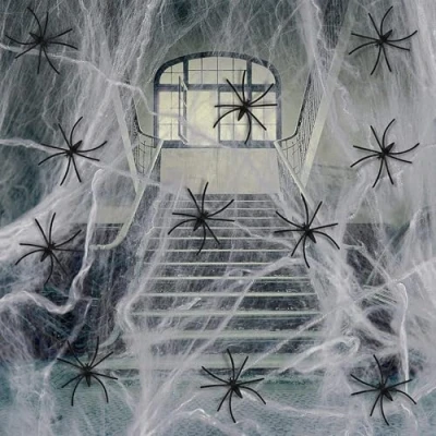 Image of Quickdraw Halloween Spiders Web Decoration Fake Webs 80g Stretchable Cobwebs With 8 Plastic Spooky Indoor Outdoor Scary Party Prop