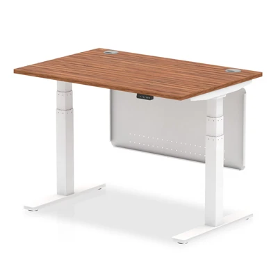 Image of Air 1200x800 Height Adjustable Desk Walnut CP White Leg Modesty Panel