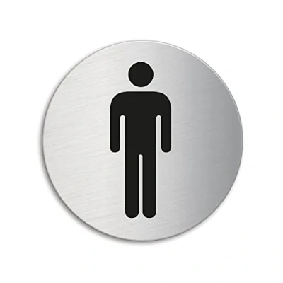 Image of Door Sign Toilet Men Ø 75 mm Stainless Steel finely brushed matt self adhesive No.8473
