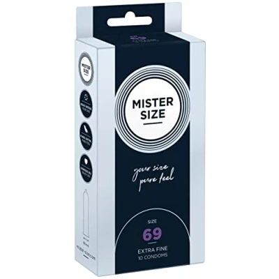 Image of MISTER Size 69mm Ultra Sensitive Condoms for Men Extra Thin, fine, lube/Made from 100% Natural Rubber Latex in Your XXL/Real Feel Pack of 10