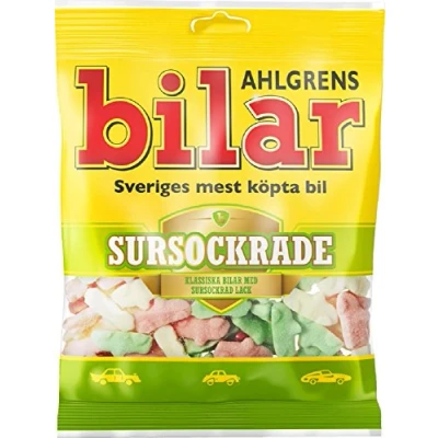 Image of Ahlgrens Bilar Sursockrade Sour Soft Chewy Marshmallow Cars (100g)