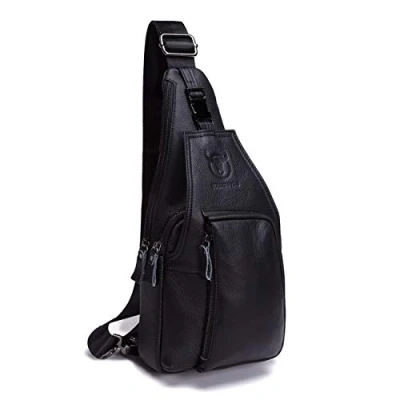 Image of BULLCAPTAIN Men Chest Bag, HARMILIY Genuine Leather Crossbody Shoulder Bag Sling Bags Backpack Messenger Daypack For Business Casual Sport Hiking Travel Black