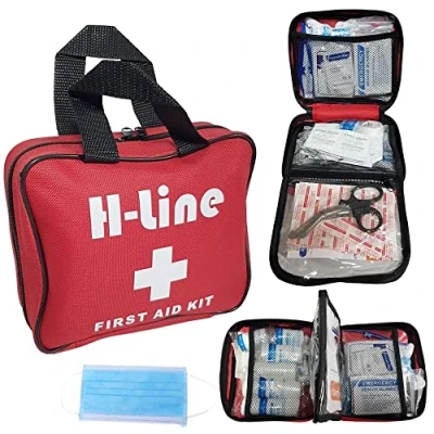 Image of H line 208 Piece First 1ST AID KIT Medical Emergency Travel Home CAR Taxi Work RED Bag
