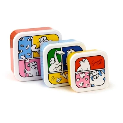 Image of Puckator Set of 3 Lunch Box S/M/L Simon&#039;s Cat 2024 Lunchbox with Multi Compartments Small Food Containers for Adults and Kids Girls Boys Snack Storage