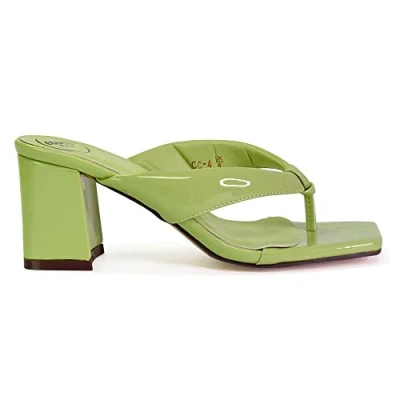 Image of ESSEX GLAM Womens Toe Post Low Heel Mules Ladies Square Casual Summer Slip On Sandals Size 3 8 Green