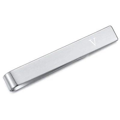Image of HONEY BEAR Mens Initial Alphabet Letter Tie Clip Bar for Skinny Narrow Size Tie, Stainless Steel Business Wedding Gift,4cm,Brushed Silver,A Z
