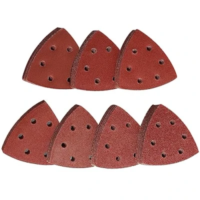 Image of STEBRUAM Delta Triangle Sanding Sheets, discs 70 Pieces Detail Sander Pads 6 Holes Sandpaper 10 x Grits 60/80/120/180/240/320/400 93 mm Sheets
