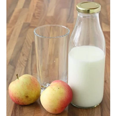 Image of KWARE 500ml&amp;300ml Retro Glass milk Bottles with Gold Lids. For Homemade and Yoghurts, Decoration Weddings(Pack of 2) (300ml bottle)