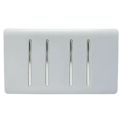 Image of Trendi Artistic Modern Glossy 4 Gang 2 Way Rocker Double Plate Tactile Light Switch in Silver