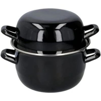 Image of Q Sharp 8711252089324 Mussel Pan Diameter 18 cm Ceramic Electric and Gas Dishwasher Safe Black Enamel