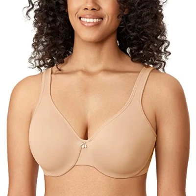 Image of Delimira Women&#039;s Minimiser Bra Plus Size Underwired Full Cup Non Padded Seamless Support T Shirt Taupe Tan 42E