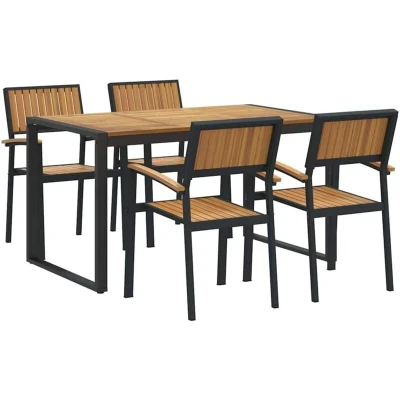 Image of vidaXL 5 Piece Garden Dining Set Solid Wood Acacia and Metal