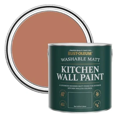 Image of Rust Oleum Red Washable Kitchen Wall Paint in Matt Finish Siena 2.5L