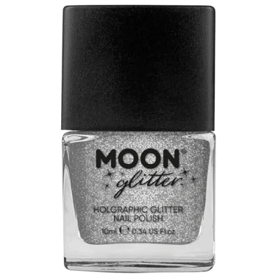 Image of Holographic Glitter Nail Polish by Moon Silver Sparkle and Shine Varnish 10ml