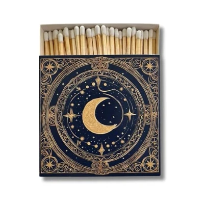 Image of Curator Home Luxury Gift Long Safety Matches I Stylish Square Matchbox (Celestial)