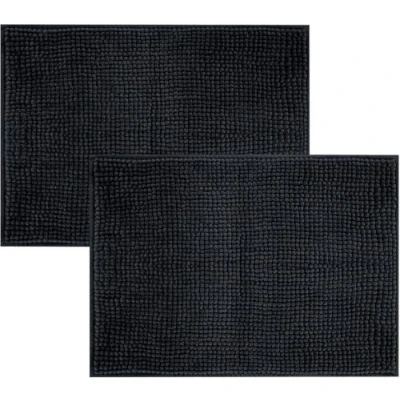 Image of Hafaa Bath Mat Non Slip Anti Mould 2 Pack (Black) 40x60 cm Chenille Bathroom