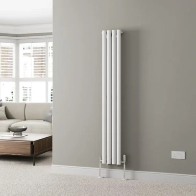 Image of DuraTherm® 1600 x 240mm White Vertical Designer Radiator Single Column Oval Tube Modern Central Heating Panel Bathroom Radiators