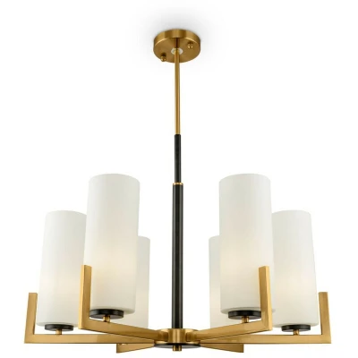Image of Modern Fortano 6 Light Brass Chandelier Glass Shade