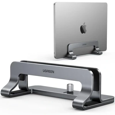 Image of UGREEN Vertical Laptop Stand for Desk Adjustable Stand, Holder Dock Aluminum Desktop Compatible MacBook Air Pro, Microsoft Surface(Grey)