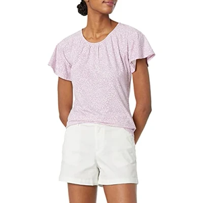 Image of Amazon Essentials Women&#039;s Classic Fit Cape Sleeve Open Crewneck T Shirt, Lilac Animal, XXL