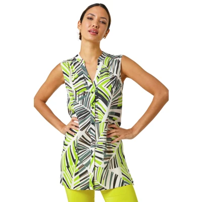 Image of Roman Originals Sleeveless Shirt for Women UK Ladies Blouse Top Button Through Summer Smart Casual Work Cocktail Party Office Holiday Special Occassion Evening Going Out Lime Size 10