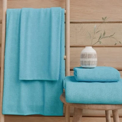 Image of PETTI Artigiani Italiani 100% Cotton Terry Bath Towels, 2+2 Towel Set, 4 Pieces 2 Face Towels and Hand Turquoise