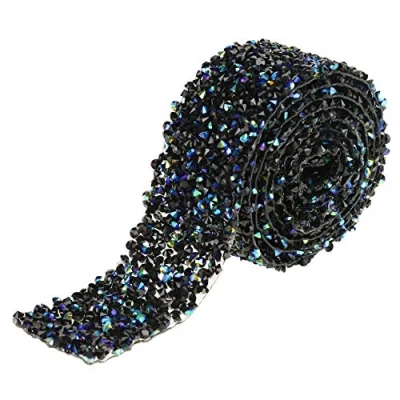 Image of Rhinestone Ribbon, 1 Yard Acrylic Diamond Mesh Wrap Roll Sparkle Crystal Ribbon for Wedding Birthday Party Decorations Arts Crafts(Blue &amp; Black)