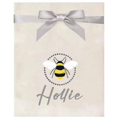 Image of Personalised Bumble Bee Embroidered Natural Tea Towel