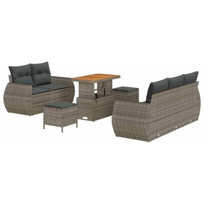 Image of vidaXL 8 Piece Garden Sofa Set with Cushions Grey Poly Rattan Acacia