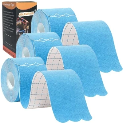 Image of ANAMPION Kinesiology Tape Precut,Waterproof Sports for Athletes Physio Elastic Pain Relief Adhesive Muscles Shin Splints Ankle Knee &amp; Shoulder (Blue, 3 Rolls)
