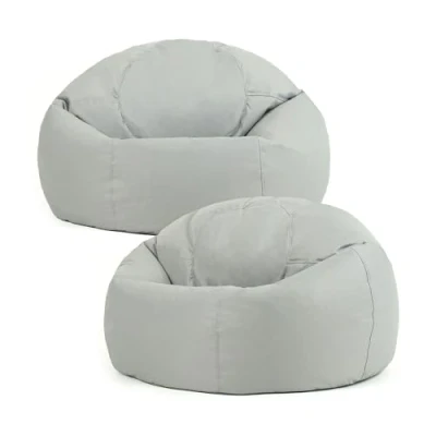 Image of Bean Bag Bazaar Outdoor Bag, Grey, Set of 2, Water Resistant Fabric, Large Beanbag with Filling Included, Floor Chair, Garden Seating, Furniture