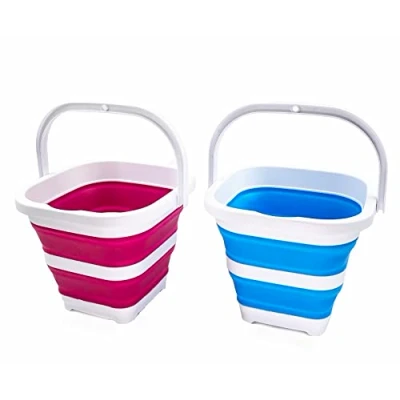 Image of SAMMART 5L Collapsible Rectangular Handy Basket/Bucket (Sky Blue + Flamingo (Set of 2))