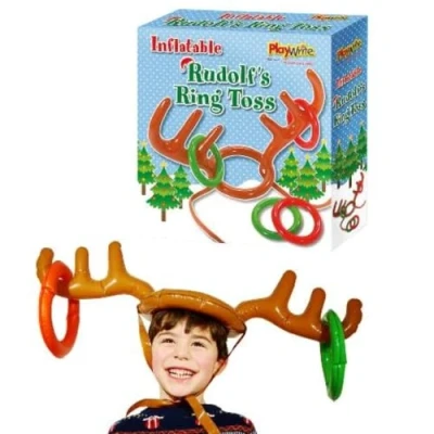Image of Inflatable Antler Hat Rudolf Reindeer Ring Toss Christmas Party Game