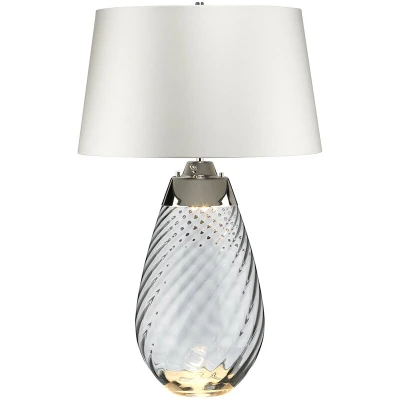 Image of Lena 2 Light Large Smoke Table Lamp with Off White Shade, tinted Glass , E27