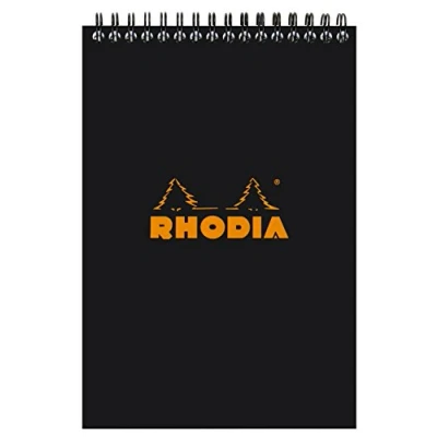 Image of RHODIA 165019C Spiral Notebook (Full Bound) Black A5 Lined 80 Detachable Sheets White Clairefontaine Paper g/m Soft and Resistant Coated Card Cover Classic