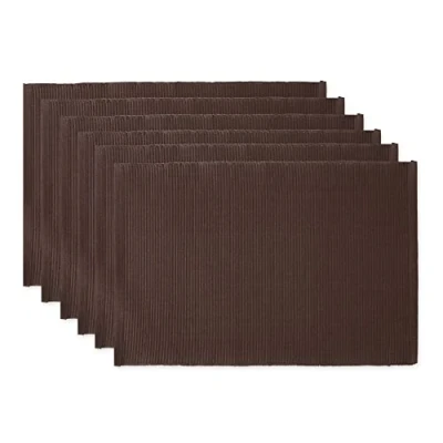 Image of DII Basic Everyday Ribbed Tabletop 100% Cotton, Placemat Set, 13x19, Dark Brown, 6 Piece