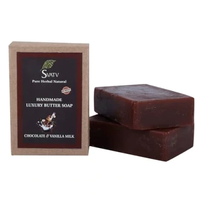 Image of SVATV Soap Choccolate &amp; Vanilla Milk Best Exfoliating Bar, Traditional Ayurvedic Herbal For All Skin Type 125 Grams x 2 Bars