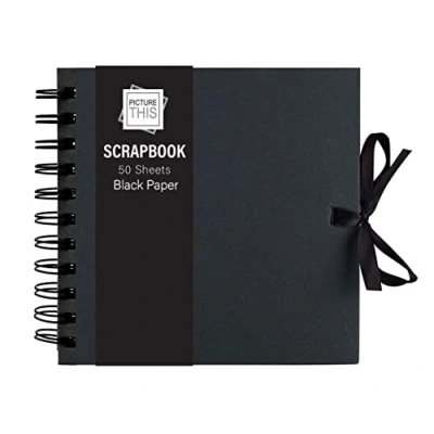 Image of Quickdraw 15cm x Scrapbooks for Memories and Photos with 50 Black or White Pages &amp; Ribbon Closure (Black Paper)