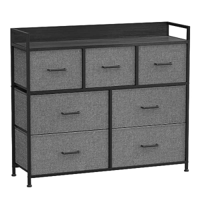 Image of SONGMICS Chest of Drawers, Bedroom Cabinet, 7 Fabric Drawers with Handles, Metal Frame, Slate Grey and Anthracite LTS523G22